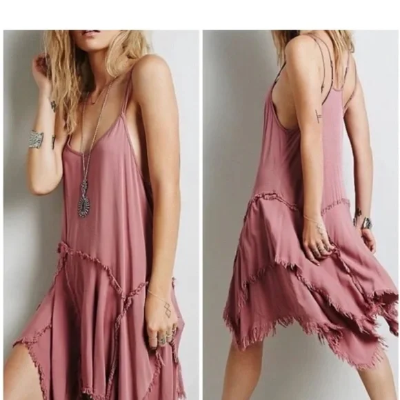 Free People Pink Ruffled Asymmetrical Sundress - Picture 1 of 6